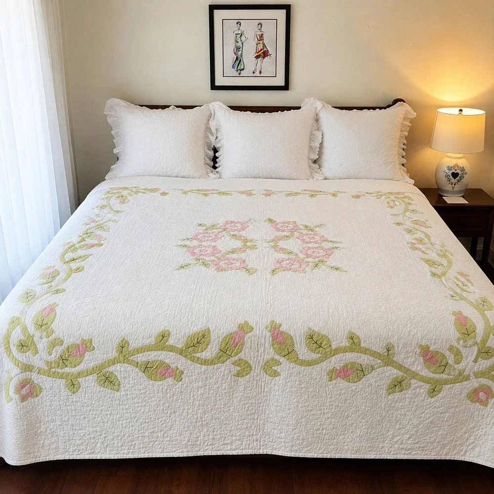 VTG PDK Limited Edition King Quilt 94x88 Rose Vine Applique Numbered 206/2000